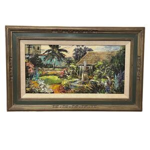 Vintage Tropical Mexico Framed Oil Painting Mid-century Modern Canvas Wall Art